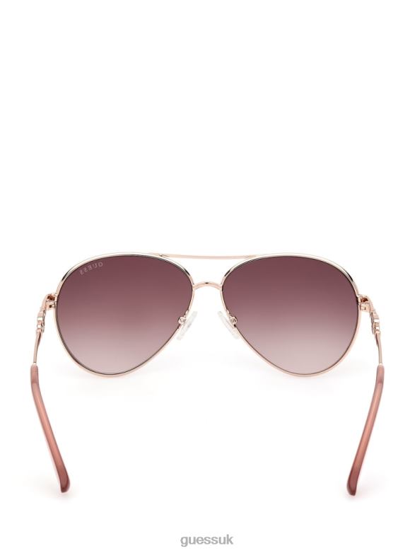 GUESS Women Square G Link Metal Aviator Sunglasses Red Accessory V28V63682
