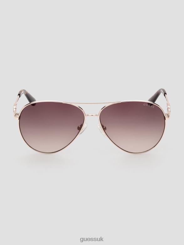 GUESS Women Square G Link Metal Aviator Sunglasses Tortoise Accessory V28V63665