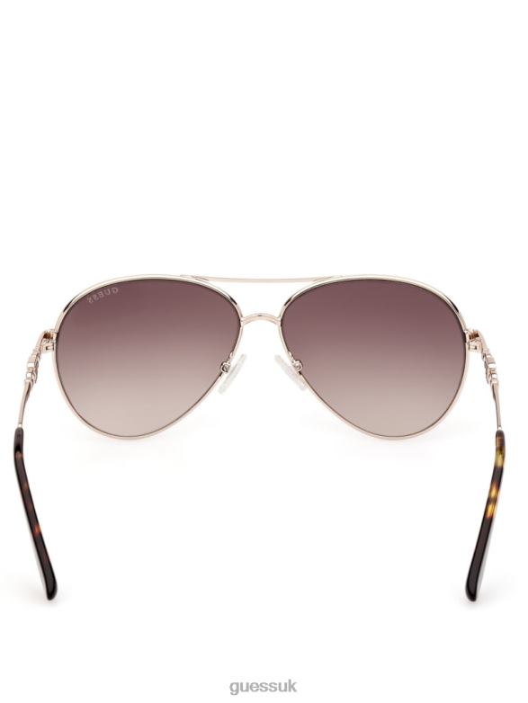 GUESS Women Square G Link Metal Aviator Sunglasses Tortoise Accessory V28V63665