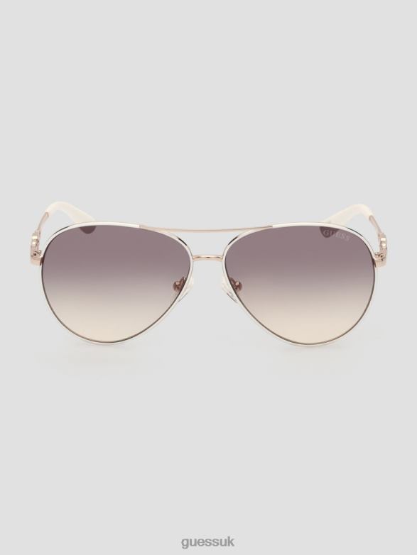 GUESS Women Square G Link Metal Aviator Sunglasses White Accessory V28V63649