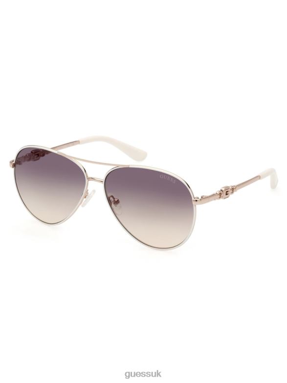 GUESS Women Square G Link Metal Aviator Sunglasses White Accessory V28V63649