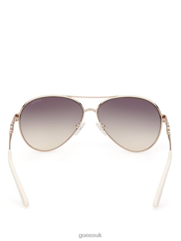 GUESS Women Square G Link Metal Aviator Sunglasses White Accessory V28V63649
