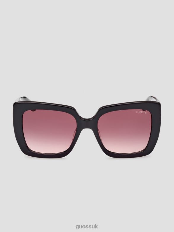 GUESS Women Square Logo Print Plastic Sunglasses Black Accessory V28V63679