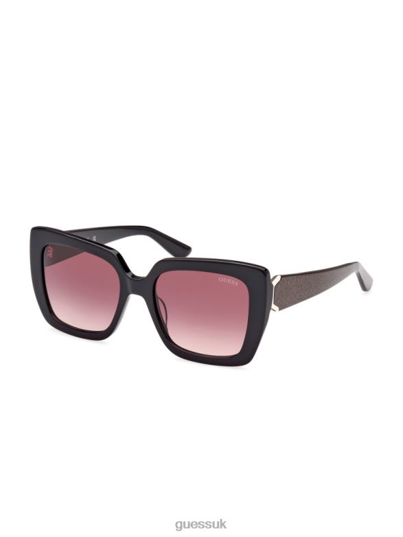 GUESS Women Square Logo Print Plastic Sunglasses Black Accessory V28V63679