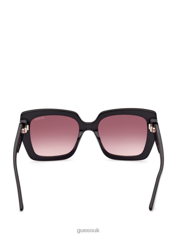GUESS Women Square Logo Print Plastic Sunglasses Black Accessory V28V63679