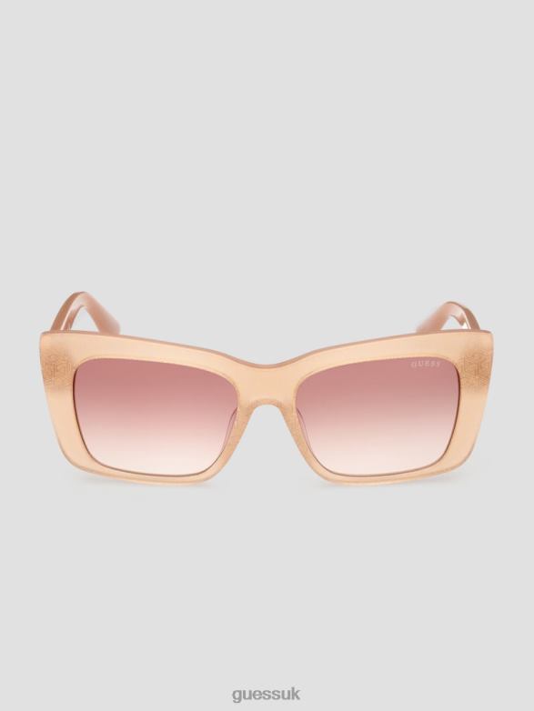 GUESS Women Square Logo Print Plastic Sunglasses Blush Accessory V28V63684