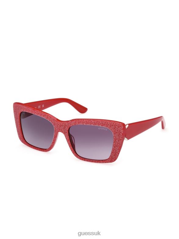 GUESS Women Square Logo Print Plastic Sunglasses Red Accessory V28V63767