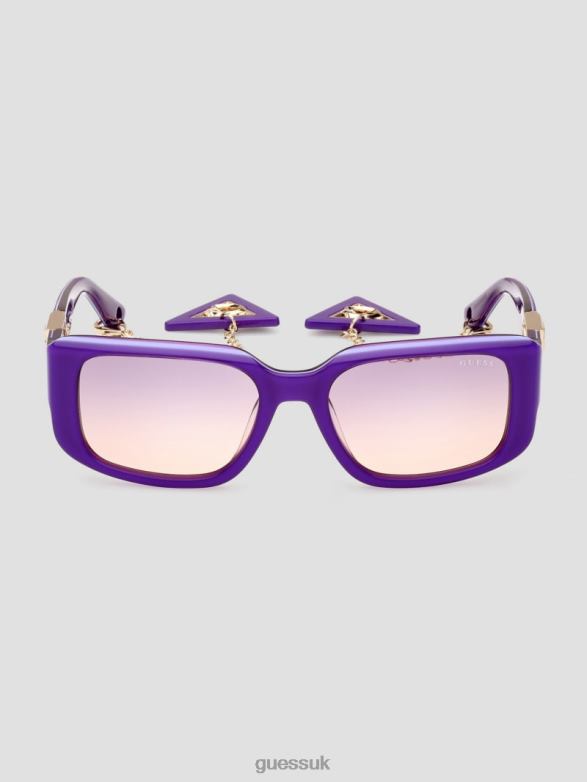 GUESS Women Square Plastic Sunglasses with Keychain Purple Accessory V28V63662
