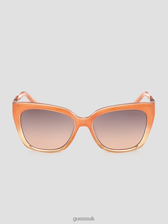 GUESS Women Square Plastic Triangle Emblem Sunglasses Neon Orange Accessory V28V63708