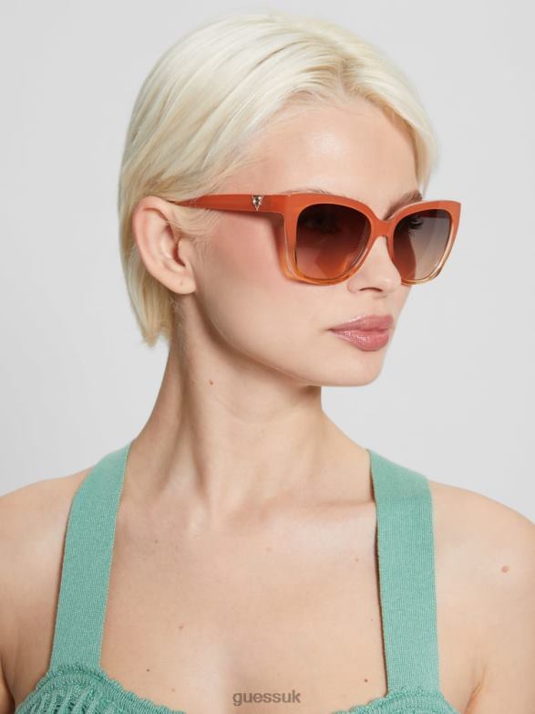 GUESS Women Square Plastic Triangle Emblem Sunglasses Neon Orange Accessory V28V63708