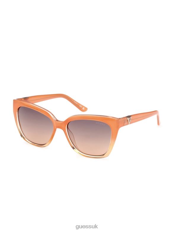 GUESS Women Square Plastic Triangle Emblem Sunglasses Neon Orange Accessory V28V63708