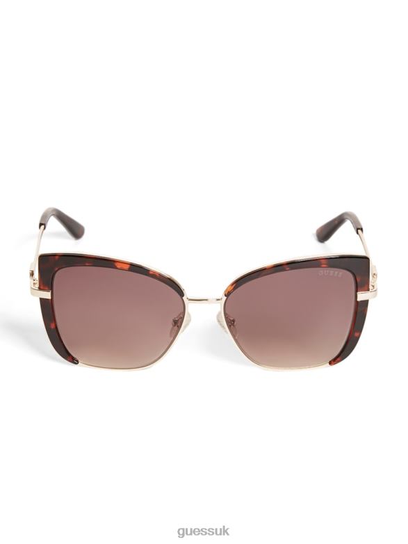 GUESS Women Tinted Cat-Eye Sunglasses Dark Havana/Gradient Brn Accessory V28V63755
