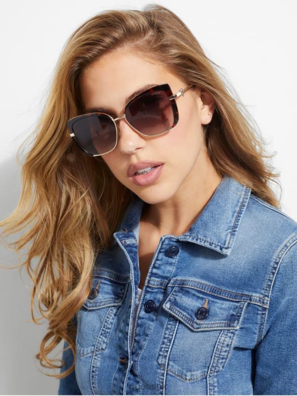 GUESS Women Tinted Cat-Eye Sunglasses Dark Havana/Gradient Brn Accessory V28V63755