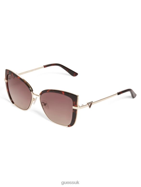 GUESS Women Tinted Cat-Eye Sunglasses Dark Havana/Gradient Brn Accessory V28V63755