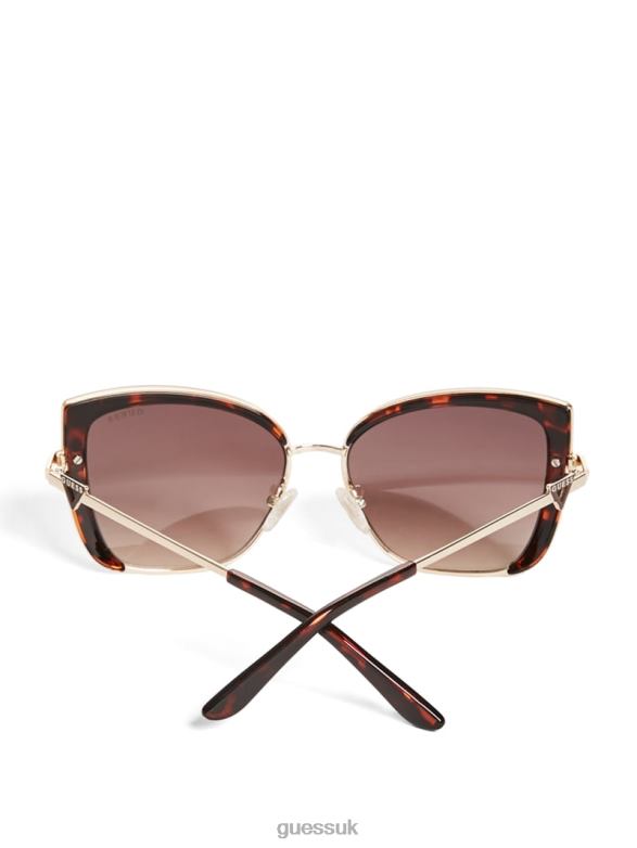 GUESS Women Tinted Cat-Eye Sunglasses Dark Havana/Gradient Brn Accessory V28V63755