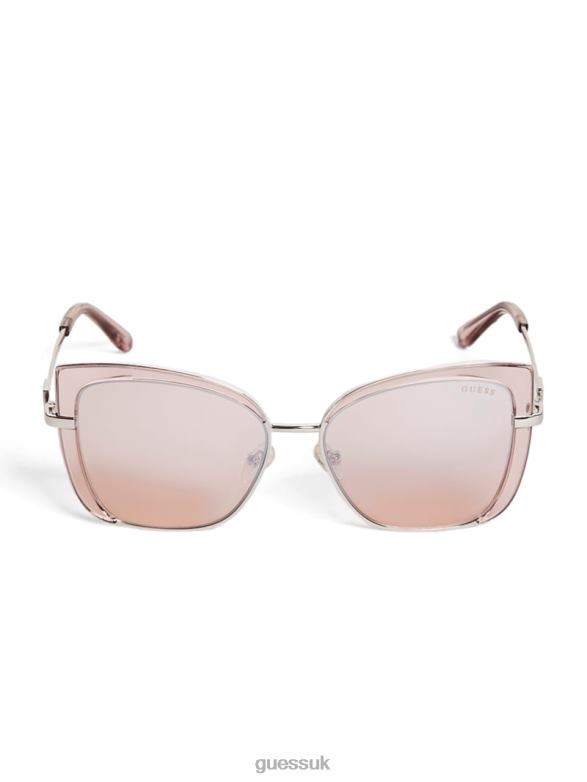 GUESS Women Tinted Cat-Eye Sunglasses Shiny Pink/Bordeaux Mir Accessory V28V63693
