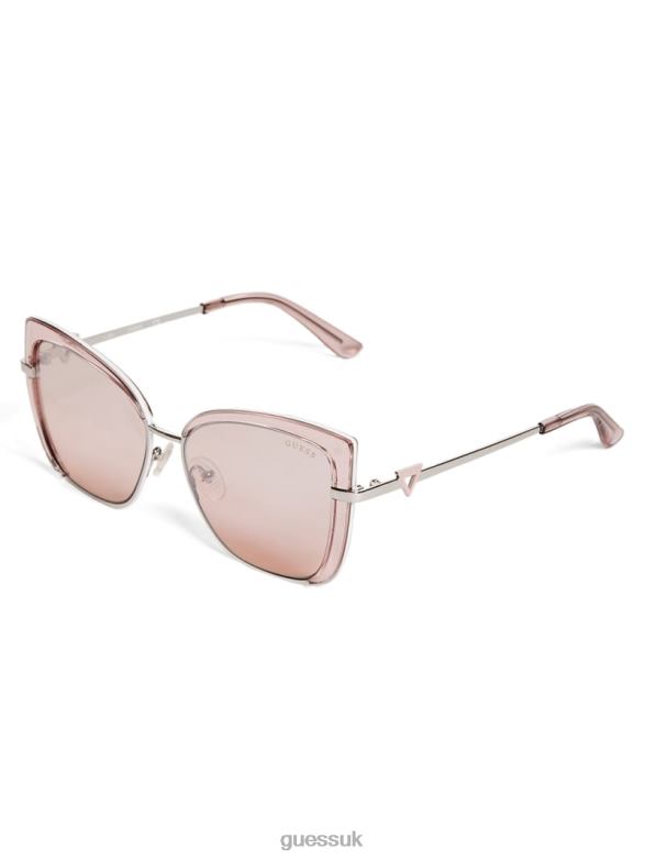 GUESS Women Tinted Cat-Eye Sunglasses Shiny Pink/Bordeaux Mir Accessory V28V63693