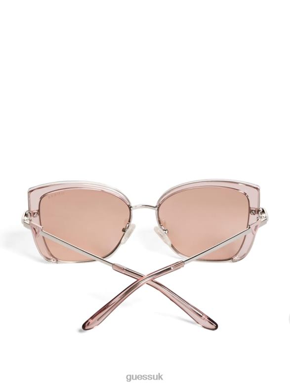 GUESS Women Tinted Cat-Eye Sunglasses Shiny Pink/Bordeaux Mir Accessory V28V63693