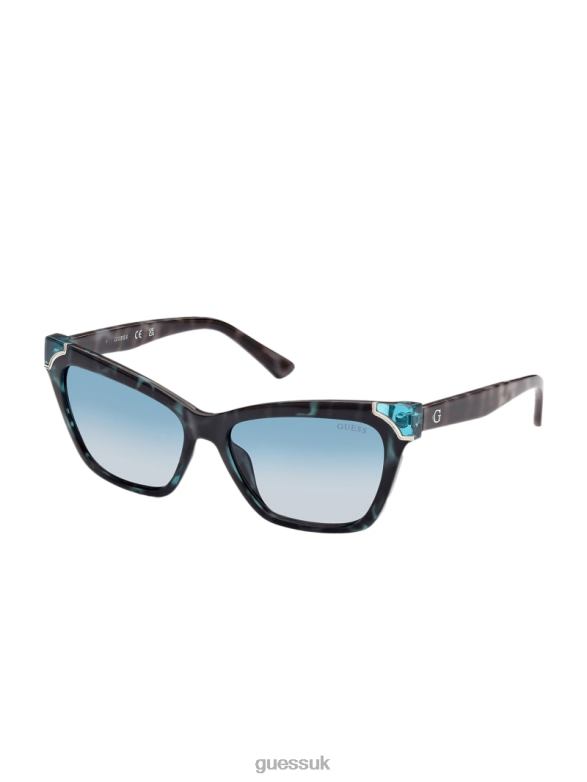 GUESS Women Tortoise Plastic Square Sunglasses Blue Tort Accessory V28V63750