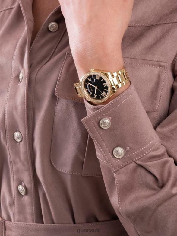 GUESS Women Analog Watch Gold-Tone and Black Accessory V28V63618