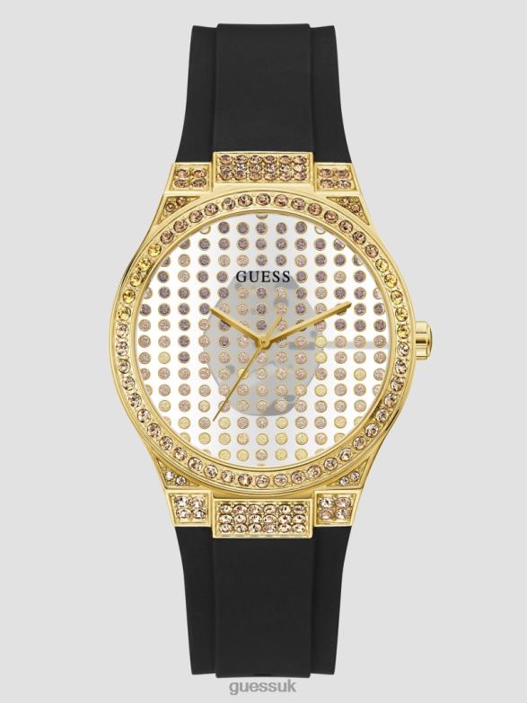 GUESS Women Clear Silicone Analog Watch Gold-Tone and Black Accessory V28V63600