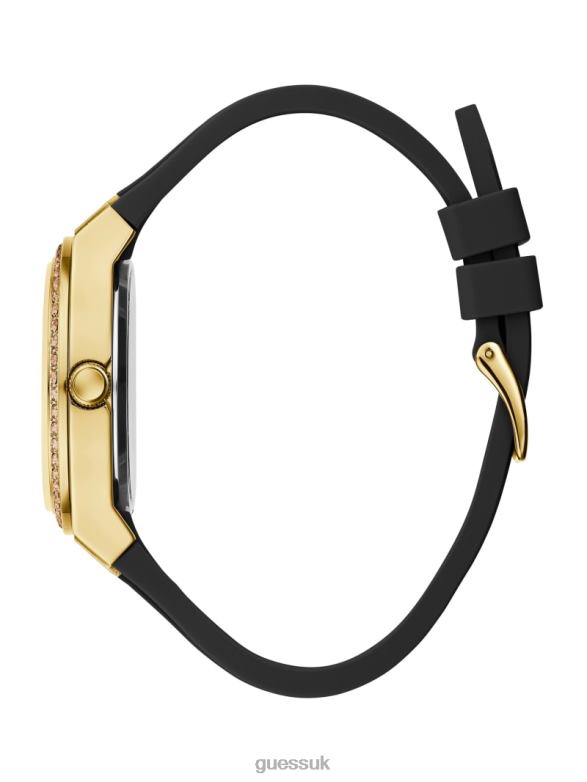 GUESS Women Clear Silicone Analog Watch Gold-Tone and Black Accessory V28V63600
