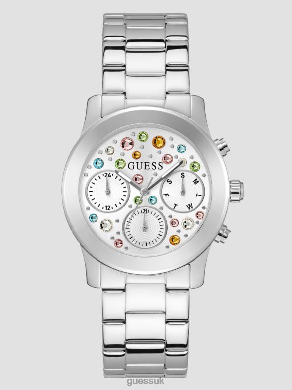 GUESS Women Colored Crystal Multifunction Watch Silver Accessory V28V63549