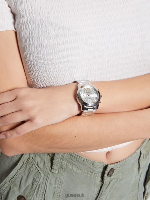 GUESS Women Colored Crystal Multifunction Watch Silver Accessory V28V63549