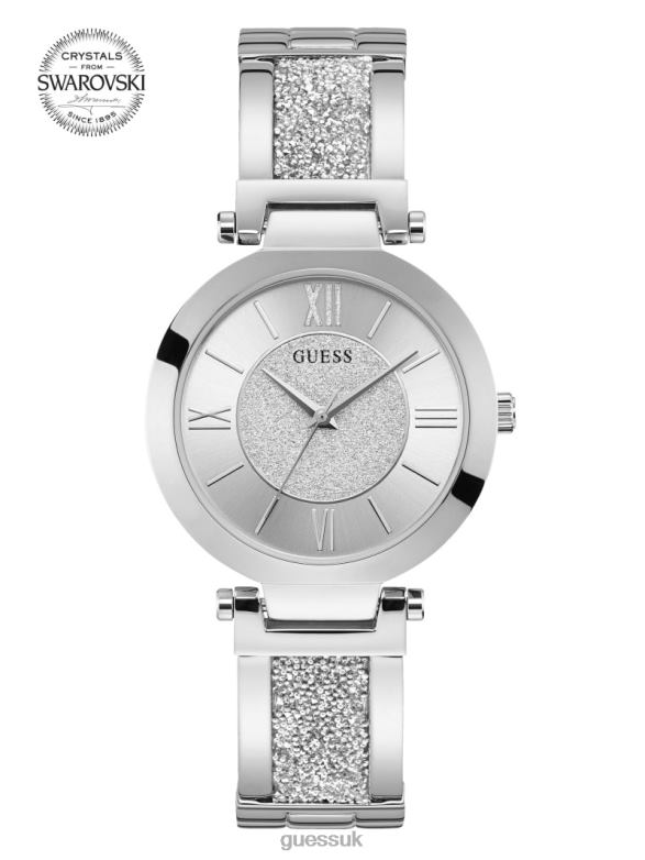 GUESS Women Crystal Bangle Analog Watch Silver Accessory V28V63555