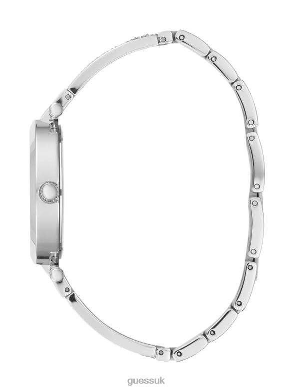 GUESS Women Crystal Bangle Analog Watch Silver Accessory V28V63555