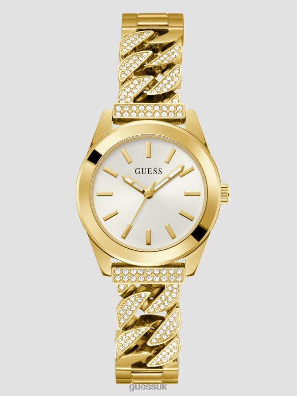 GUESS Women Crystal Curb Chain Analog Watch Gold Accessory V28V63638