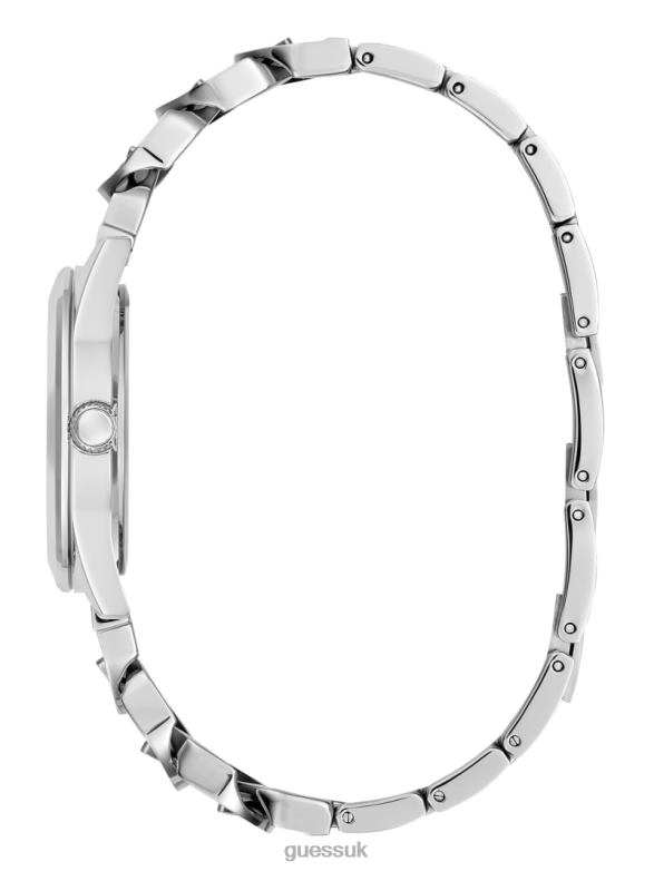 GUESS Women Crystal Curb Chain Analog Watch Silver Accessory V28V63577