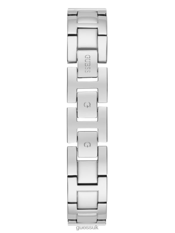 GUESS Women Crystal Curb Chain Analog Watch Silver Accessory V28V63577