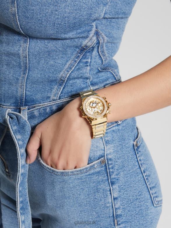 GUESS Women Crystal Cut-Through Multifunction Watch Gold Accessory V28V63611