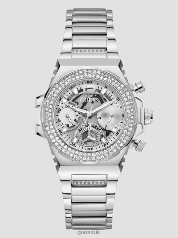 GUESS Women Crystal Cut-Through Multifunction Watch Silver Accessory V28V63560
