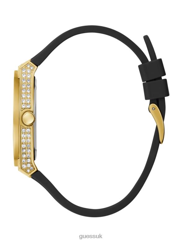 GUESS Women Crystal Silicone Multifunction Watch Gold-Tone and Black Accessory V28V63637