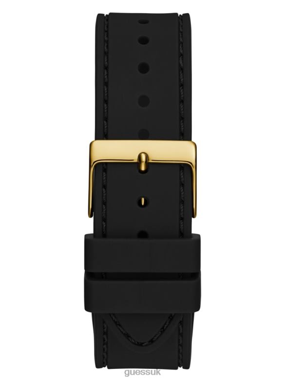 GUESS Women Crystal Silicone Multifunction Watch Gold-Tone and Black Accessory V28V63637