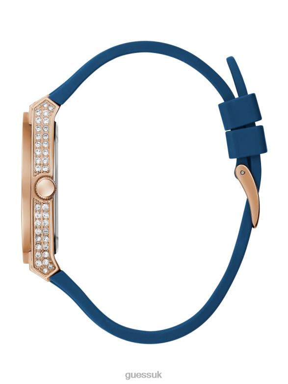 GUESS Women Crystal Silicone Multifunction Watch Rose Gold-Tone and Blue Accessory V28V63612