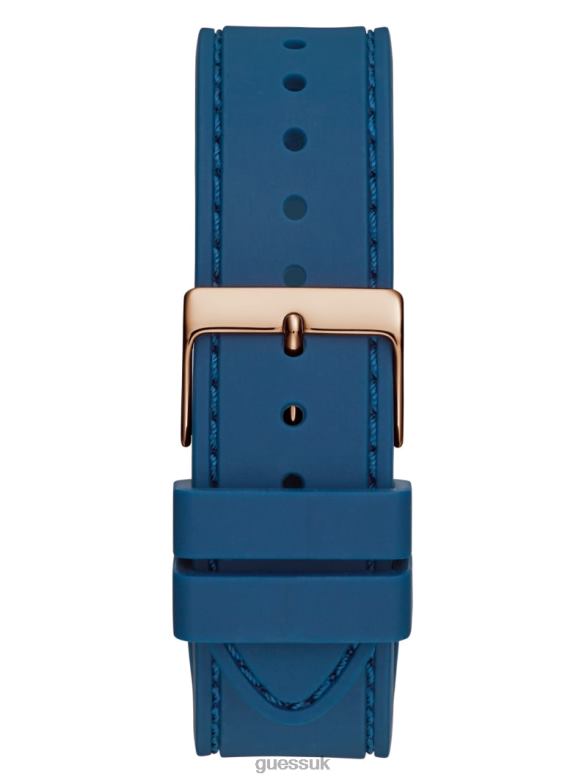 GUESS Women Crystal Silicone Multifunction Watch Rose Gold-Tone and Blue Accessory V28V63612