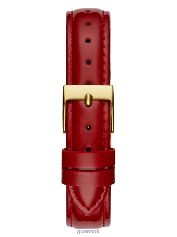 GUESS Women Crystal and Red Leather Analog Watch Gold Accessory V28V63634