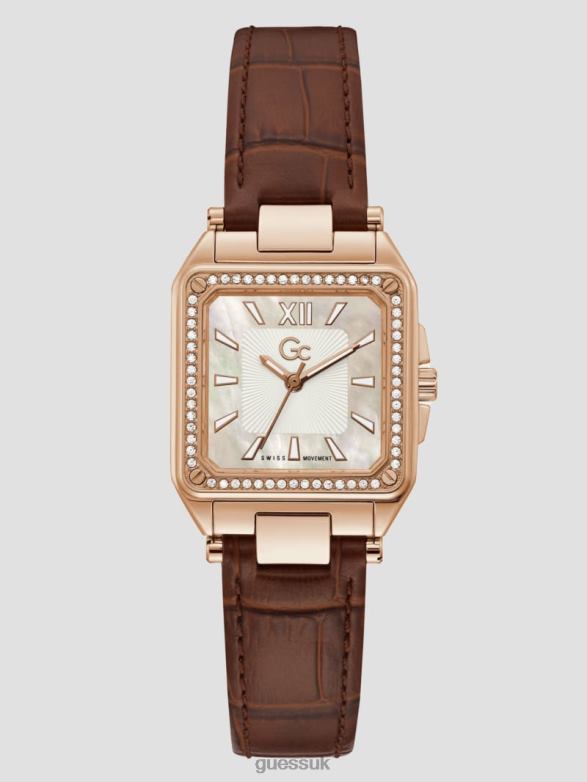 GUESS Women Gc Petite Leather Analog Watch Brown Accessory V28V63626