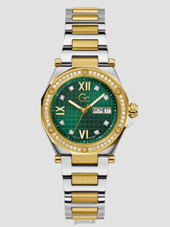 GUESS Women Gc Two-Tone Analog Watch Green Accessory V28V63592