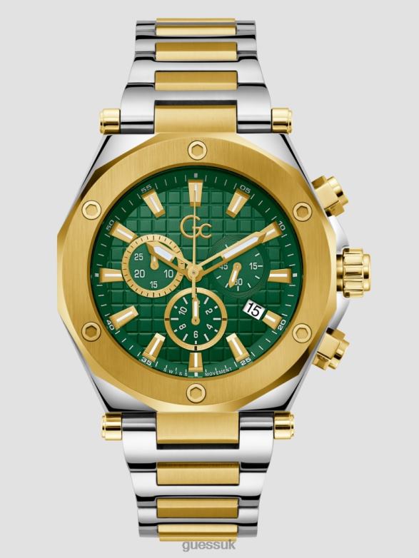 GUESS Women Gc Two-Tone Chronograph Watch Green Accessory V28V63585