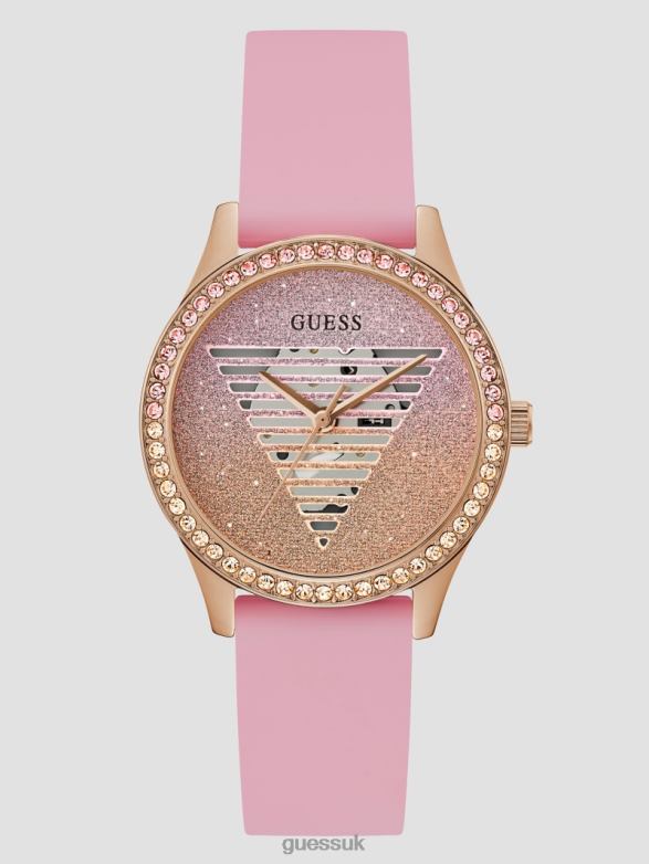 GUESS Women Glitter See-Through Logo Silicone Analog Watch Rose Gold Accessory V28V63636
