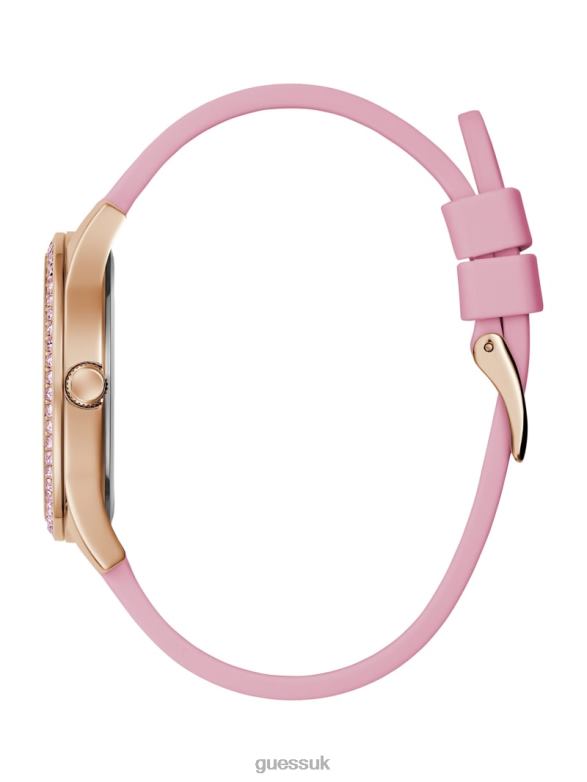 GUESS Women Glitter See-Through Logo Silicone Analog Watch Rose Gold Accessory V28V63636