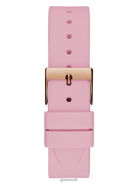 GUESS Women Glitter See-Through Logo Silicone Analog Watch Rose Gold Accessory V28V63636