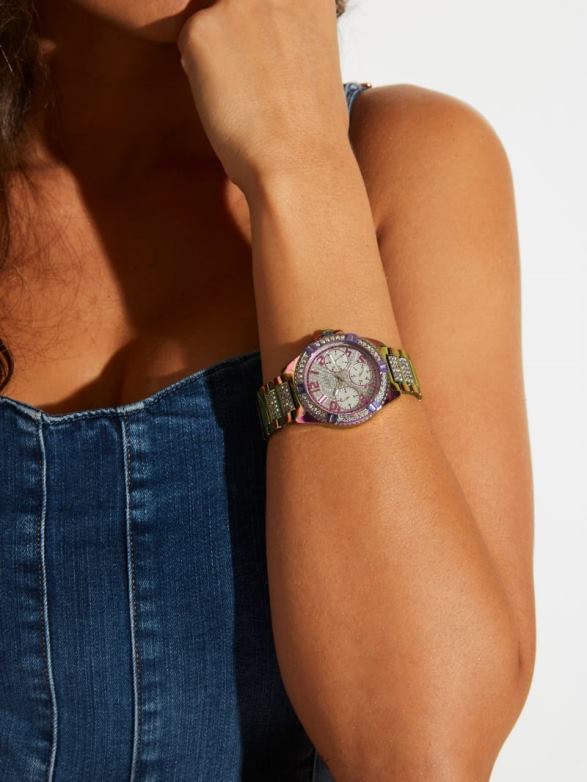 GUESS Women Iridescent Crystal Multifunction Watch Multi Accessory V28V63539