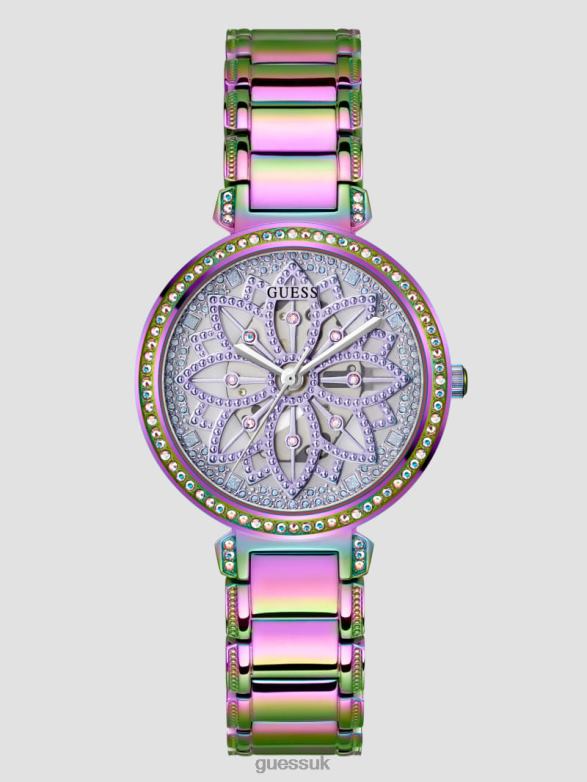 GUESS Women Iridescent Floral Cut-Through Analog Watch Purple Accessory V28V63554