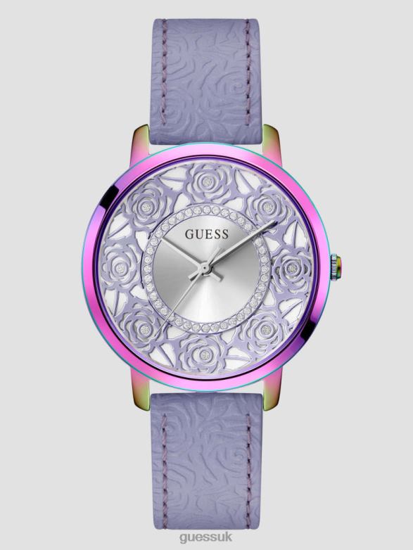 GUESS Women Iridescent Floral Cutout Analog Watch Purple Accessory V28V63568
