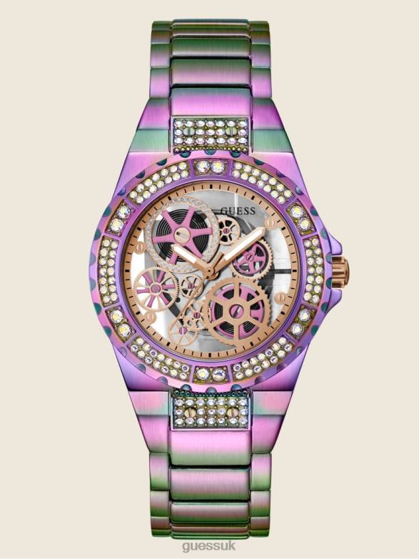 GUESS Women Iridescent Glitz Multifunction Watch Rose Gold Accessory V28V63584